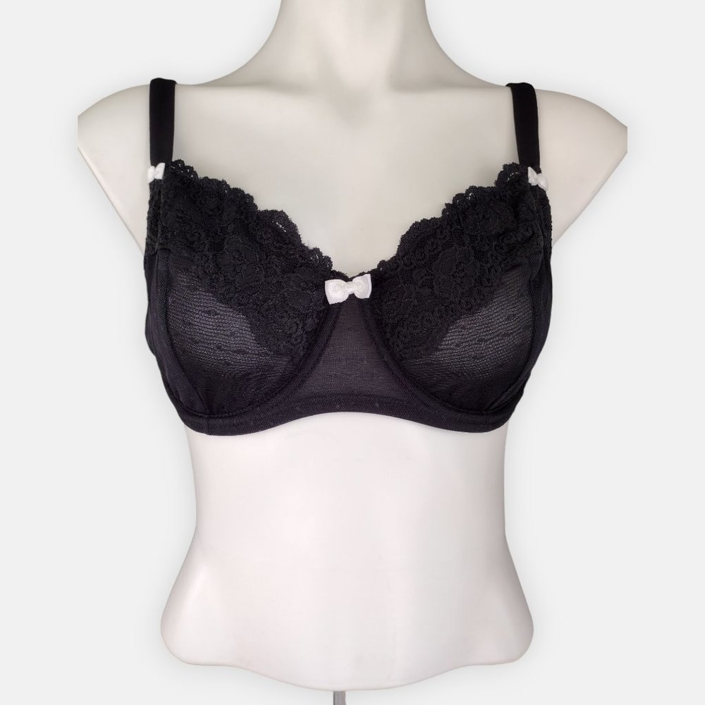 Adore Me Black Mesh Lace Unlined Underwire Demi Bra 38D